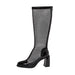 Women's  Fashion Round Toe Back Zipper Tall Net Black High Heel Boots - Dazpy