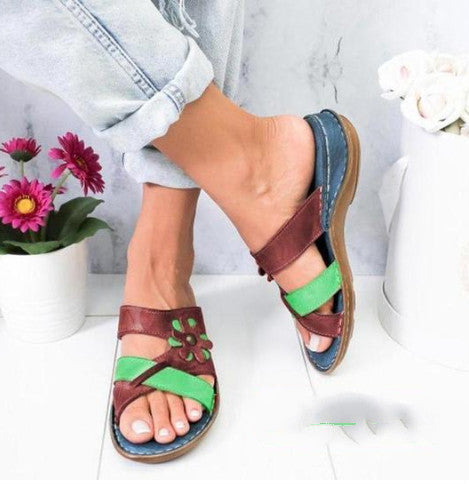 Sweet Color Matching Flowers Women's Sandals Fish Mouth  Toe Shoes - Dazpy