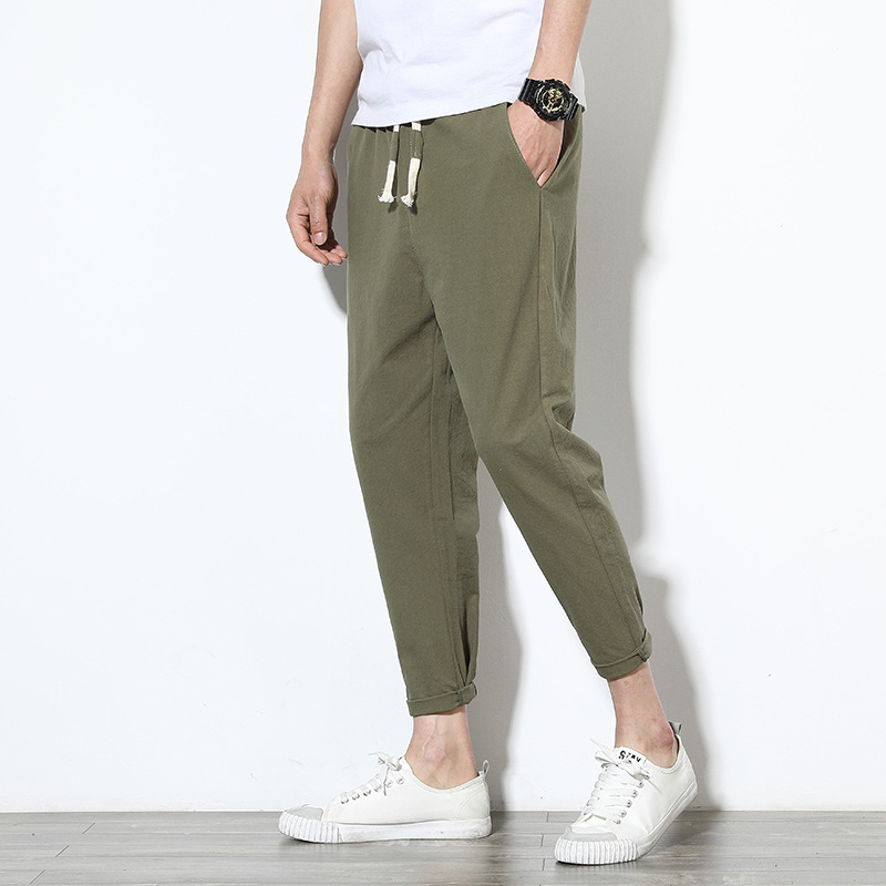 Thin Men'S Casual Nine-Point Pants Solid Color plus Size Sweatpants Korean Version of Harem Pants Trend