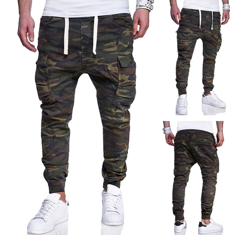 Men'S Fashion Camouflage Printed Tether Belt Casual Pants