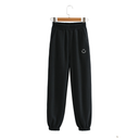 Embroidered Smiley Elastic Waist Solid Color Harem Pants