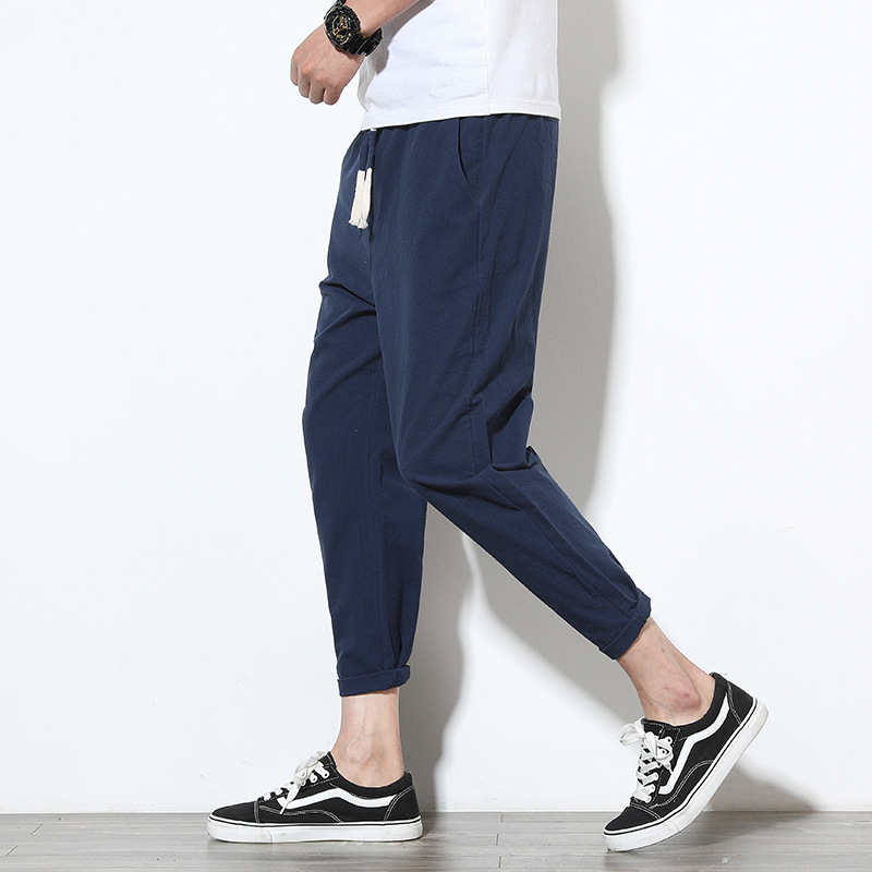 Thin Men'S Casual Nine-Point Pants Solid Color plus Size Sweatpants Korean Version of Harem Pants Trend