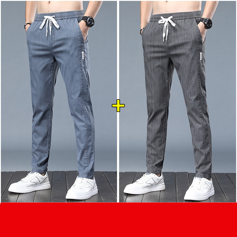 Ice Silk Pants Men'S Thin Loose and Breathable Straight Casual Pants