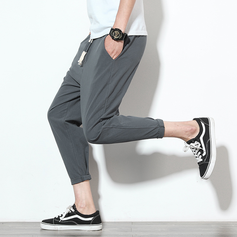 Thin Men'S Casual Nine-Point Pants Solid Color plus Size Sweatpants Korean Version of Harem Pants Trend