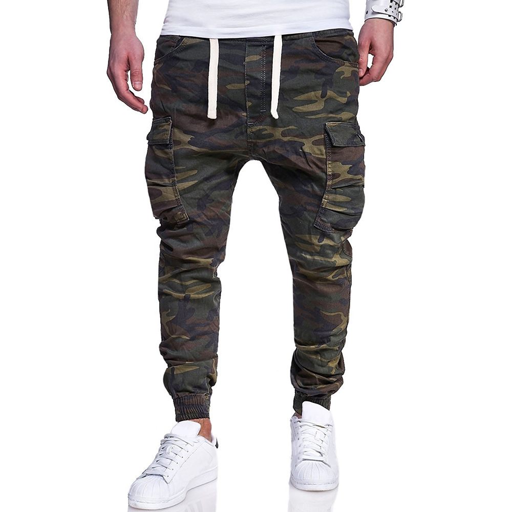 Men'S Fashion Camouflage Printed Tether Belt Casual Pants