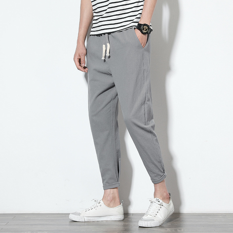 Thin Men'S Casual Nine-Point Pants Solid Color plus Size Sweatpants Korean Version of Harem Pants Trend