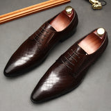 Men's Leather Shoes With Embossed Stone Pattern Laced Cowhide - Dazpy