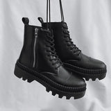 Fashionable And Simple Men's High-top Side Zipper Leather Boots - Dazpy