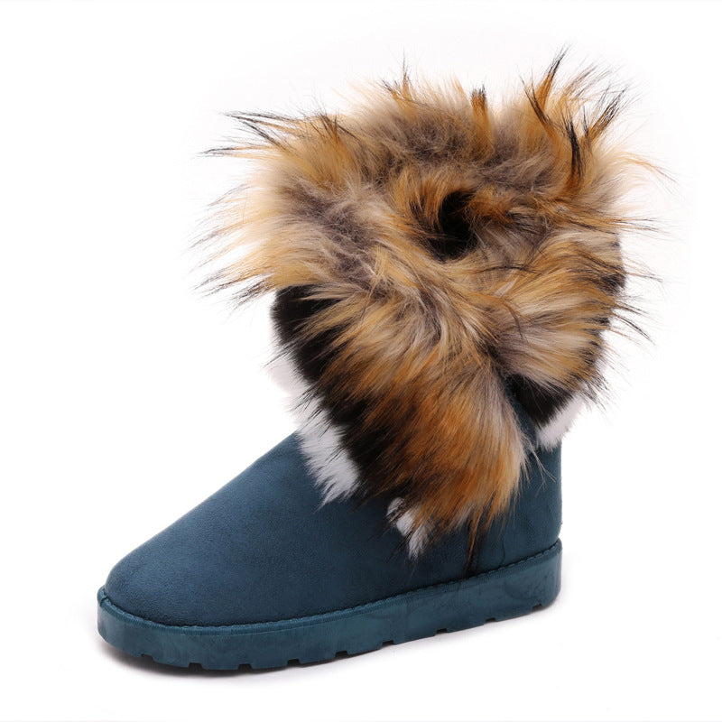 Winter Snow Boots Thick Fluffy Fox Fur Waterproof Non-slip Warm Cotton - Dazpy