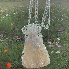 Spring And Summer Woven Cream White Retro Women's Closing Backpack