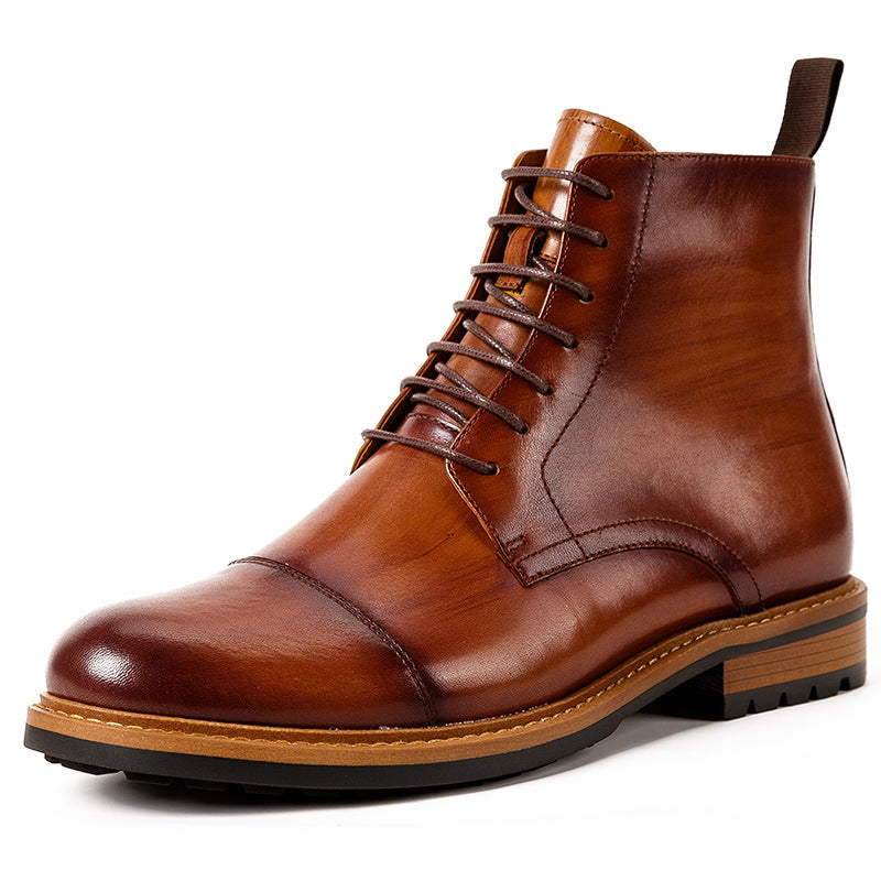 High-top lace-up men's casual leather boots - Dazpy