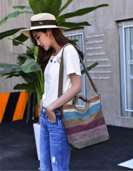 Vintage canvas stitching shoulder bag - Dazpy