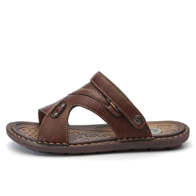 Men's Beach Leather Sandals Half Tow - Dazpy