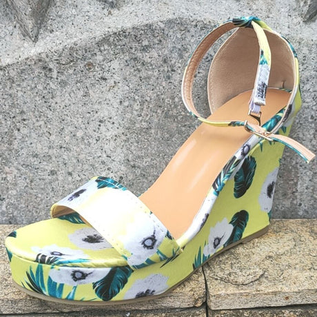 Color Matching Floral Cloth Fashion Sexy Running Platform Catwalk Slope Heel Sandals Large Size - Dazpy