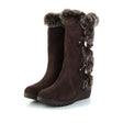 Brown New Winter Women Casual Warm Fur Mid-Calf Boots Shoes Women Slip-On Round Toe Flats Snow Boots Shoes - Dazpy