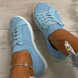 New Women's Shoes Round Toe Lace-Up Flat-bottomed Large Size Solid Color Breathable Shoes - Dazpy