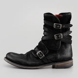 Round Toe Belt Buckle Side Zipper Chunky Heel Casual Men's Short Boots - Dazpy