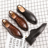 Men's Low Top Brown Pointed Toe Formal Leather Shoes - Dazpy