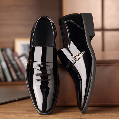 Men's Business Pointed Toe Breathable Patent Leather Shoes - Dazpy