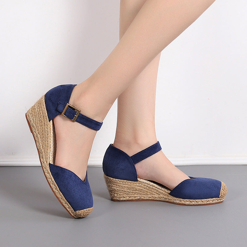 Spring And Autumn Suede Word Buckle High Heel Hollow Shoes - Dazpy