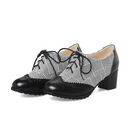 Europe and the United States retro England lace casual shoes plaid color matching thick with deep mouth round single shoes women's shoes