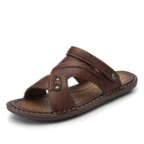 Men's Beach Leather Sandals Half Tow - Dazpy