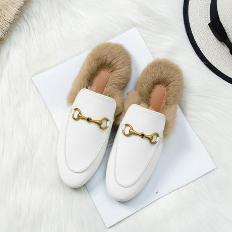 Flat-bottomed Rabbit Fur Baotou Half Slippers - Dazpy