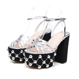 European And American Round Toe High Heels With Rivet Buckle Strap - Dazpy