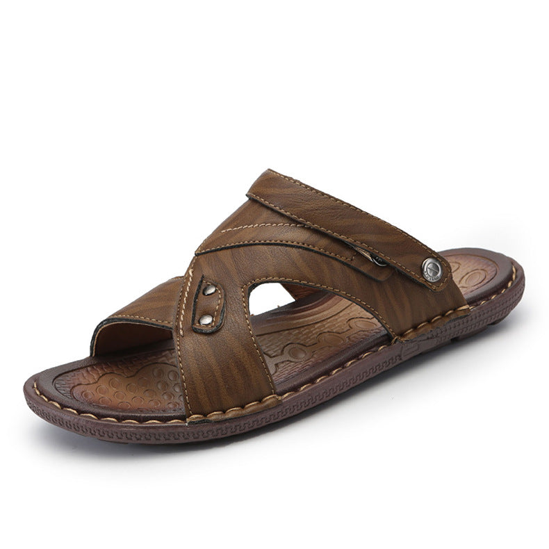 Men's Beach Leather Sandals Half Tow - Dazpy