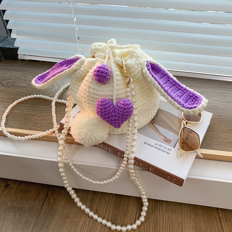 Strawberry Rabbit Crochet Wool Shoulder Bag - Dazpy