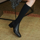 Retro Women's Autumn And Winter Thick-heeled Knit Slimming Boots