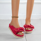 Bowknot Candy Color Straw Woven Bottom Fashion Casual One-shaped Sandals And Slippers - Dazpy