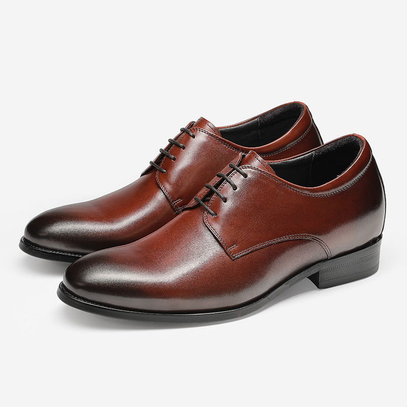 Inner Heightening Men's Smooth Toe Leather Dress Shoes - Dazpy