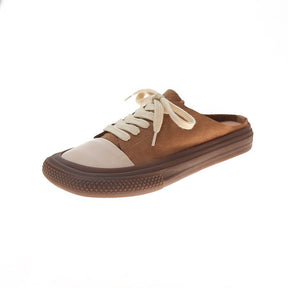 Lace-up Baotou Half Slippers Female Korean Style Square Toe Half Slippers