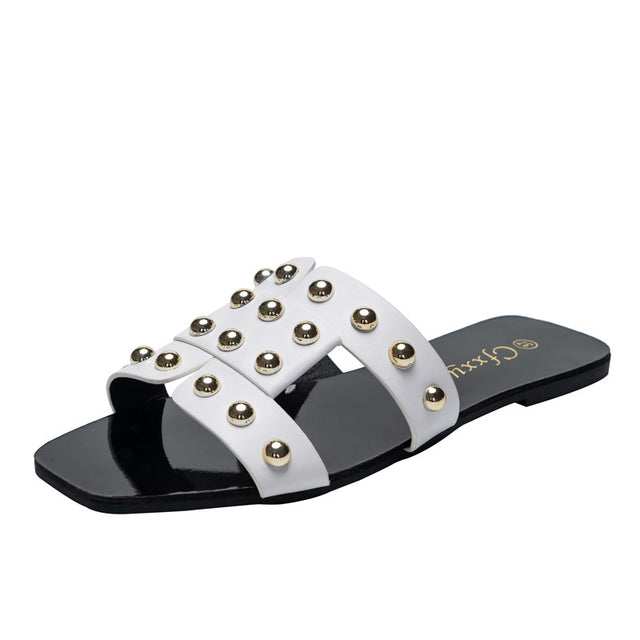 Fashion Rivet Sandals Women's Outer Wear Flat-bottomed Women's Slippers - Dazpy