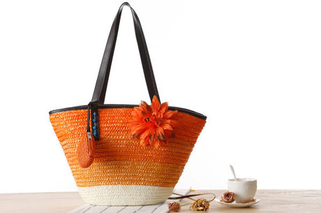 Korean Straw Plaited Son And Mother Beach Shoulder Bag - Dazpy