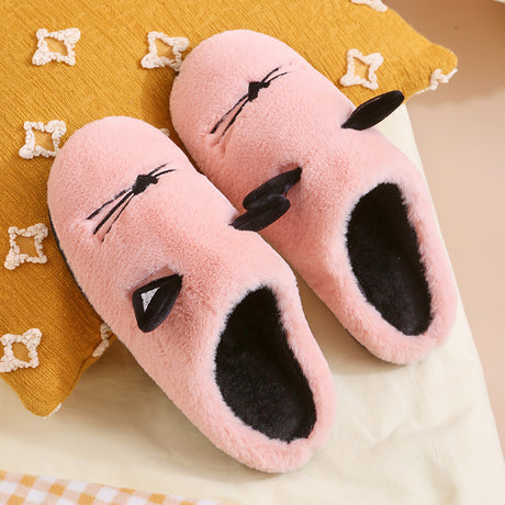 Winter New Coral Velvet Slippers Cartoon Cat Cotton Slippers Home Cotton Shoes Warm Slipper - Dazpy