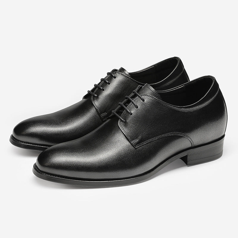 Inner Heightening Men's Smooth Toe Leather Dress Shoes - Dazpy