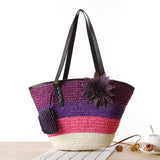 Korean Straw Plaited Son And Mother Beach Shoulder Bag - Dazpy