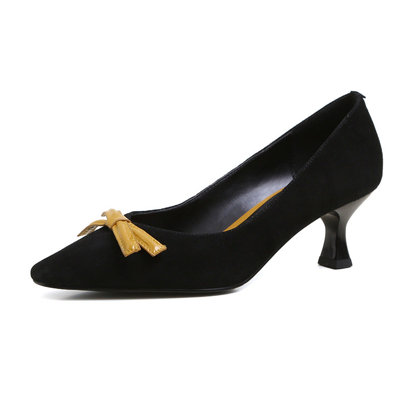 Simple And Elegant Low Top Shoes With Bow Stiletto Heel - Dazpy