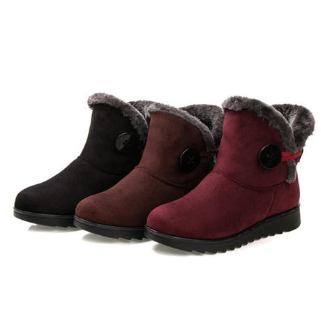 Winter Women Boots Flock Warm Ankle Snow Boots 2021 Platform Shoes Woman Slip On Flats Button - Dazpy