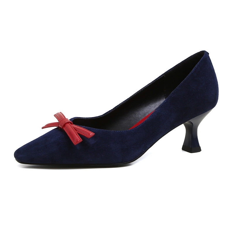 Simple And Elegant Low Top Shoes With Bow Stiletto Heel - Dazpy