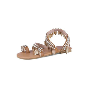 Handmade beaded flat sandals