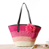 Korean Straw Plaited Son And Mother Beach Shoulder Bag - Dazpy