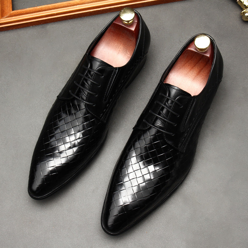 Men's Leather Shoes With Embossed Stone Pattern Laced Cowhide - Dazpy