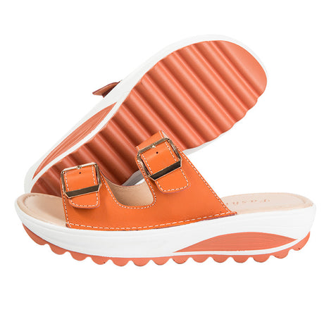 The 2021 summer new leather slope with thick soles muffin with leisure shoes sandals slippers shoes shake - Dazpy