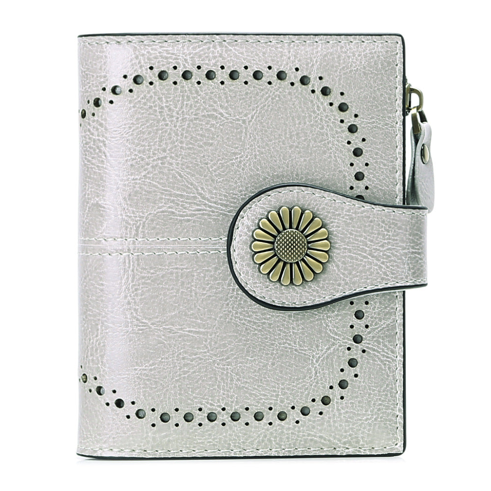 Wallet Women's Short Oil Wax Leather Zipper Card Holder - Dazpy