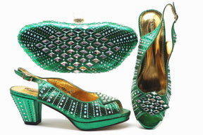 Party Dinner Rhinestone Bag Short Heel Fish Mouth Shoes