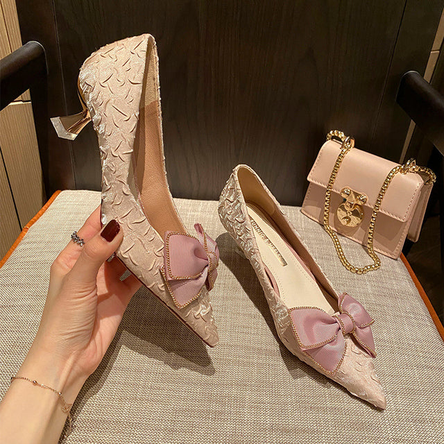 Spring And Autumn New Bow-knot Pointed Shallow Shoes - Dazpy