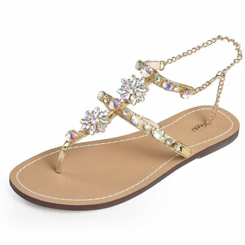 Large size water diamond chain flat Roman flip flops sandals - Dazpy